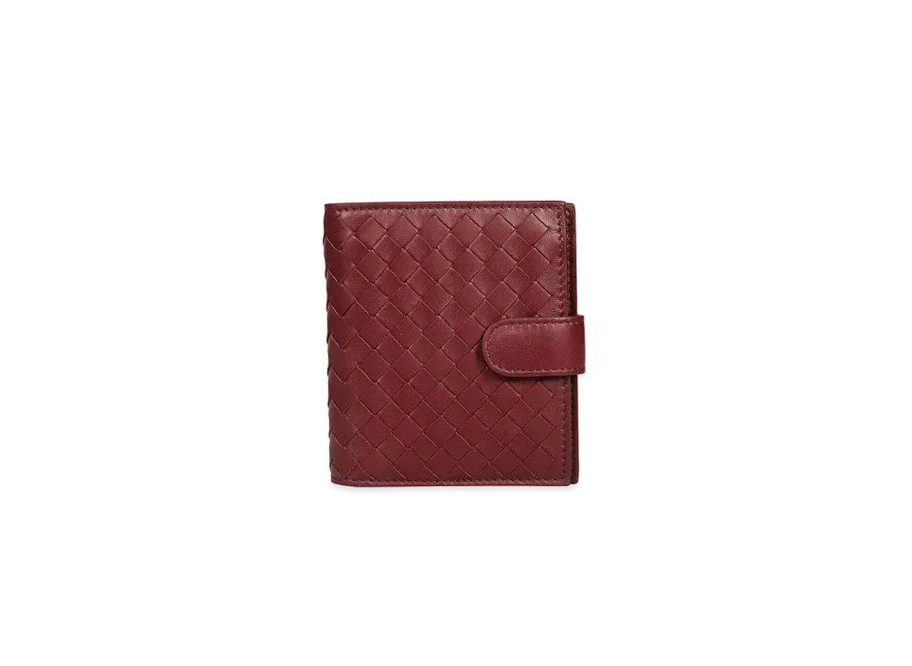 Bottega Veneta Intrecciato Lambskin Compact Bi-fold Wallet "Bordeaux"