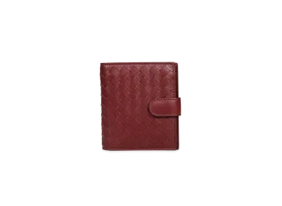 Bottega Veneta Intrecciato Lambskin Compact Bi-fold Wallet "Bordeaux"