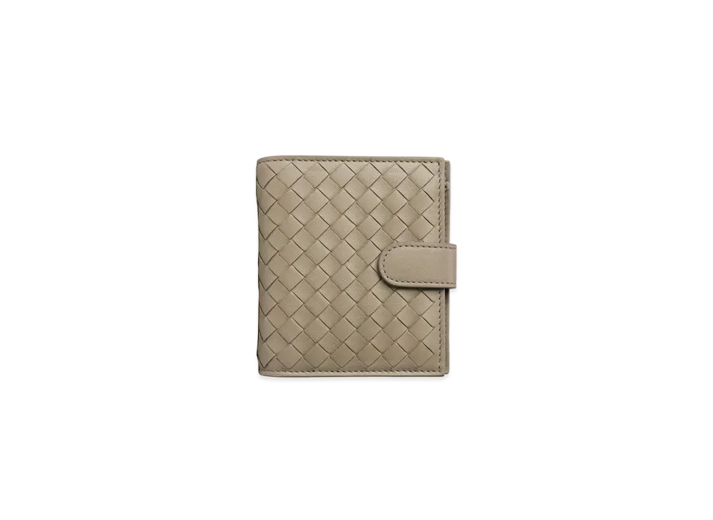 Bottega Veneta Intrecciato Lambskin Compact Bi-fold Wallet "Limestone"