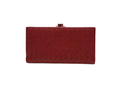 Bottega Veneta Intrecciato Continental Lambskin Nappa Long Button Wallet "Blood"