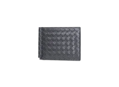 Bottega Veneta Intrecciato Calfskin Bi-fold With Money Clip "Ardoise"