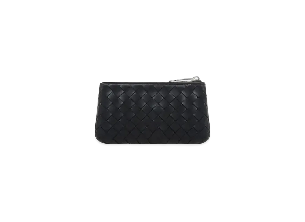Bottega Veneta Intrecciato Lambskin Nappa Zip Coin Purse With Key Ring "Black"