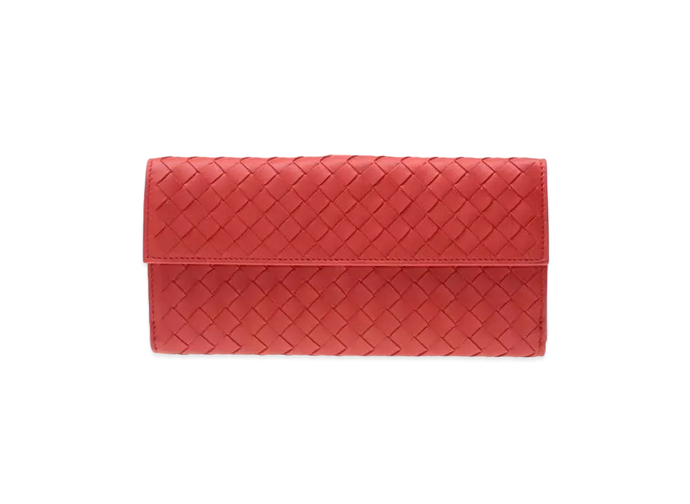 Bottega Veneta Intrecciato Lambskin Nappa Long Wallet "Bright Red"