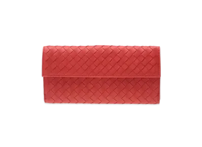Bottega Veneta Intrecciato Lambskin Nappa Long Wallet "Bright Red"