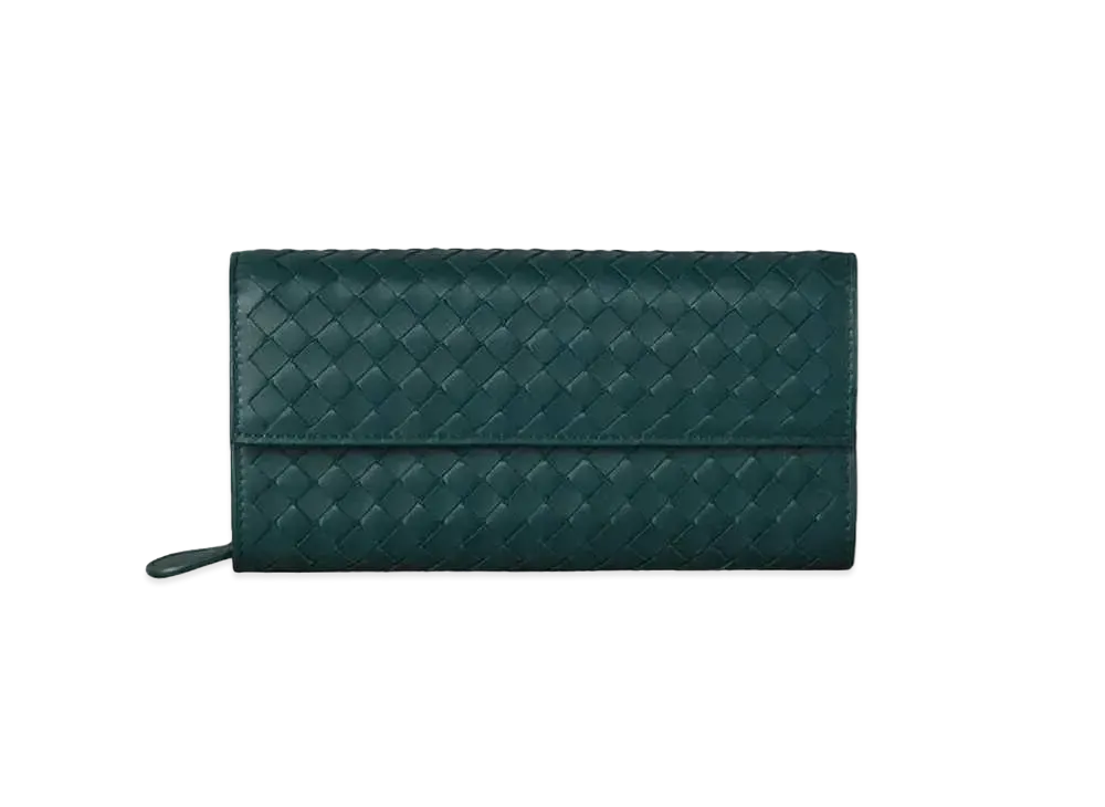 Bottega Veneta Intrecciato Lambskin Nappa Continebtal Wallet "Oil Blue"
