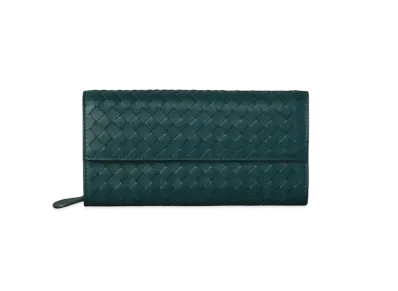 Bottega Veneta Intrecciato Lambskin Nappa Continebtal Wallet "Oil Blue"