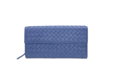 Bottega Veneta Intrecciato Lambskin Nappa Continebtal Wallet "Blue"