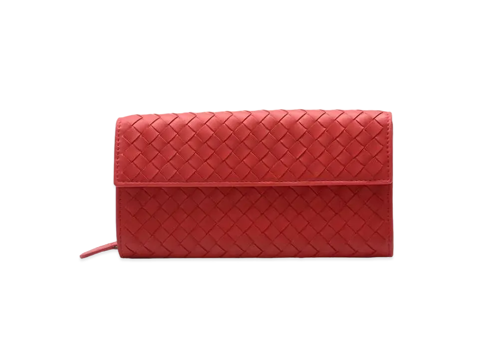 Bottega Veneta Intrecciato Lambskin Nappa Continebtal Wallet "Bright Red"