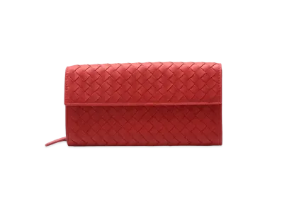 Bottega Veneta Intrecciato Lambskin Nappa Continebtal Wallet "Bright Red"