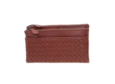 Bottega Veneta Intrecciato Lambskin Long Zipper Wallet "Burned Red"