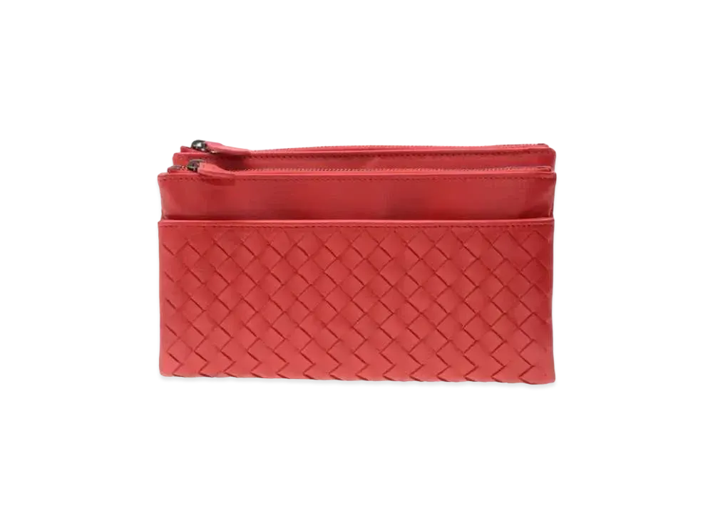 Bottega Veneta Intrecciato Lambskin Long Zipper Wallet "Red"