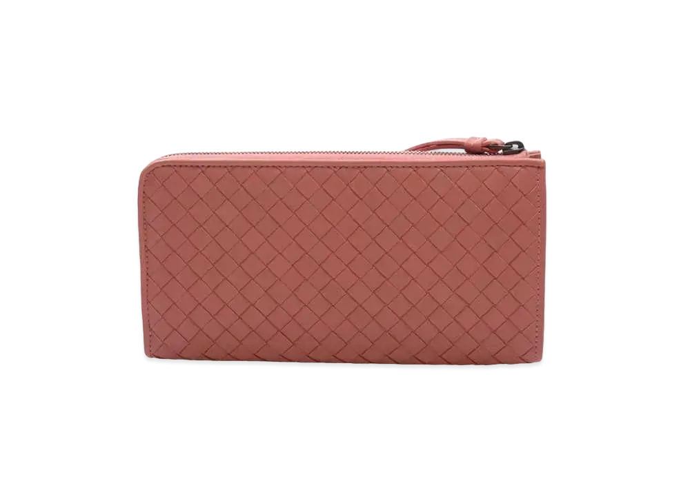 Bottega Veneta Intrecciato Lambskin Long Zipper Wallet "Pink"