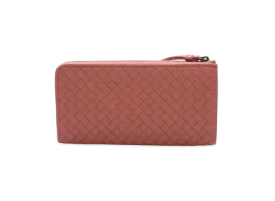 Bottega Veneta Intrecciato Lambskin Long Zipper Wallet "Pink"