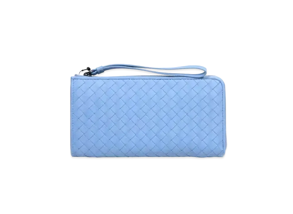 Bottega Veneta Intrecciato Lambskin Long Zipper Wallet "Ciel"