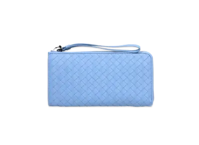 Bottega Veneta Intrecciato Lambskin Long Zipper Wallet "Ciel"