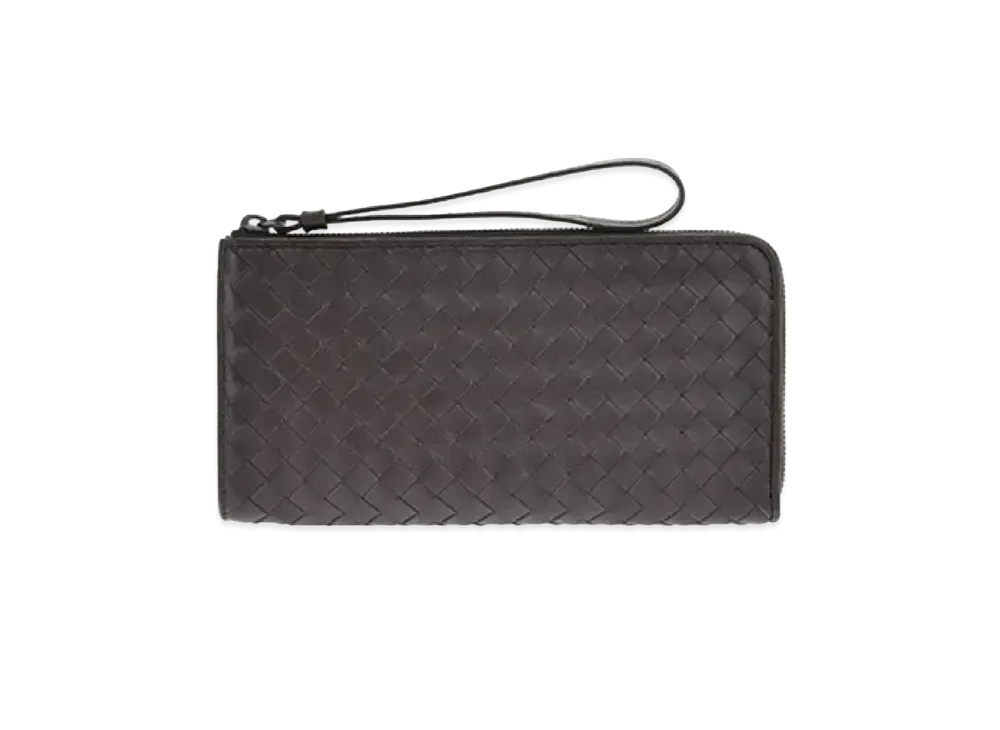 Bottega Veneta Intrecciato Lambskin Long Zipper Wallet "Ebano"