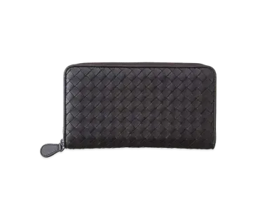 Bottega Veneta Intrecciato Lambskin Zip Around Wallet "Espresso"