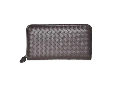 Bottega Veneta Intrecciato Lambskin Zip Around Wallet "Ebano"