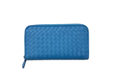 Bottega Veneta Intrecciato Lambskin Zip Around Wallet "Blue"