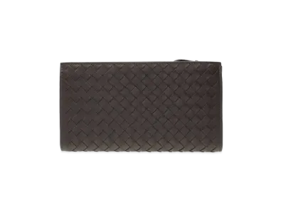 Bottega Veneta Intrecciato Lambskin Long Zipper Button Wallet "Ebano"