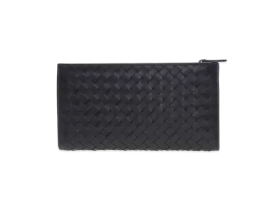 Bottega Veneta Intrecciato Lambskin Long Zipper Button Wallet "Black"