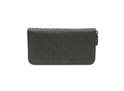 Bottega Veneta Intrecciato Lambskin Zip Around Wallet "Dark Gray"