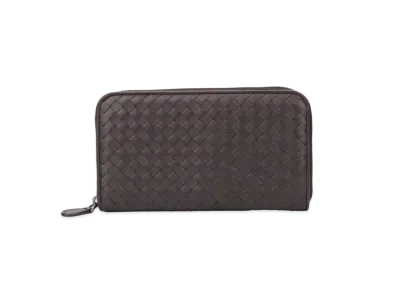 Bottega Veneta Intrecciato Calfskin Zip Around Wallet "Espresso"