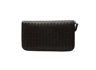 Bottega Veneta Intrecciato Calfskin Zip Around Wallet "Ebano"