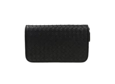 Bottega Veneta Intrecciato Lambskin Zip Around Wallet "Black"