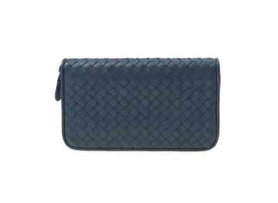 Bottega Veneta Intrecciato Lambskin Zip Around Wallet "Denim"