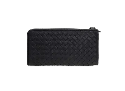 Bottega Veneta Intrecciato Lambskin Long Zipper Wallet "Black"
