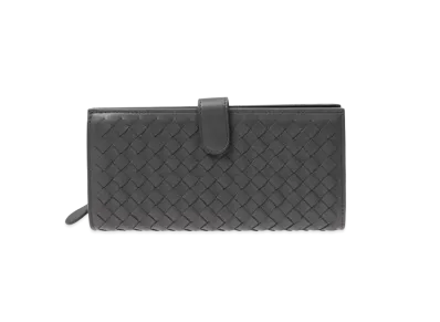 Bottega Veneta Intrecciato Calfskin Long Button Wallet "New Light Grey"