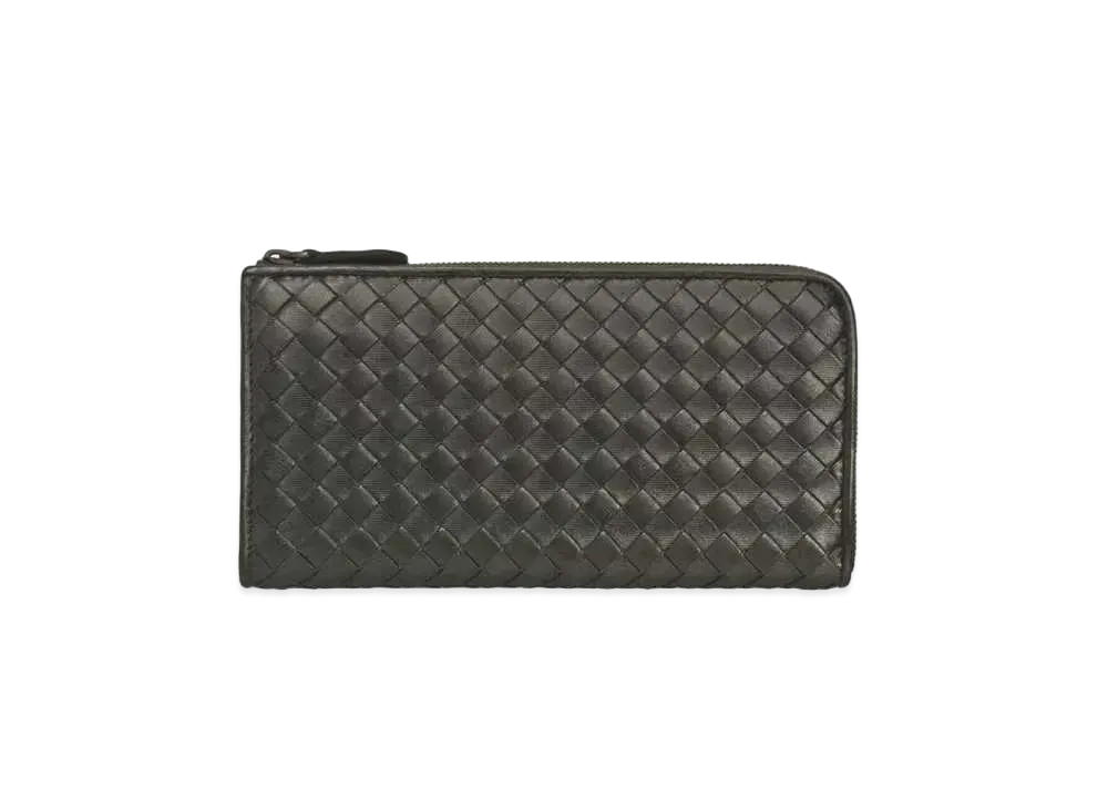 Bottega Veneta Intrecciato Lambskin Long Zipper Wallet "Argento Ossidato"