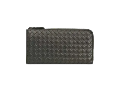 Bottega Veneta Intrecciato Lambskin Long Zipper Wallet "Argento Ossidato"