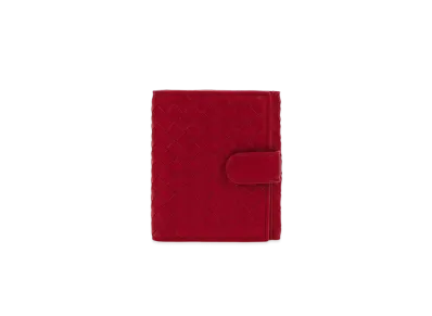 Bottega Veneta Intrecciato Lambskin Bi-fold Mini Wallet "Bright Red"
