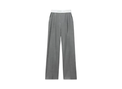 Alexander Wang Logo High Waist Stretch Pleats Pants "Light Heather Gray"