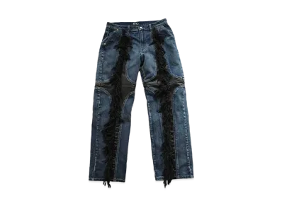THUG CLUB Mohican Leather Denim Pants "BLUE / BLACK"