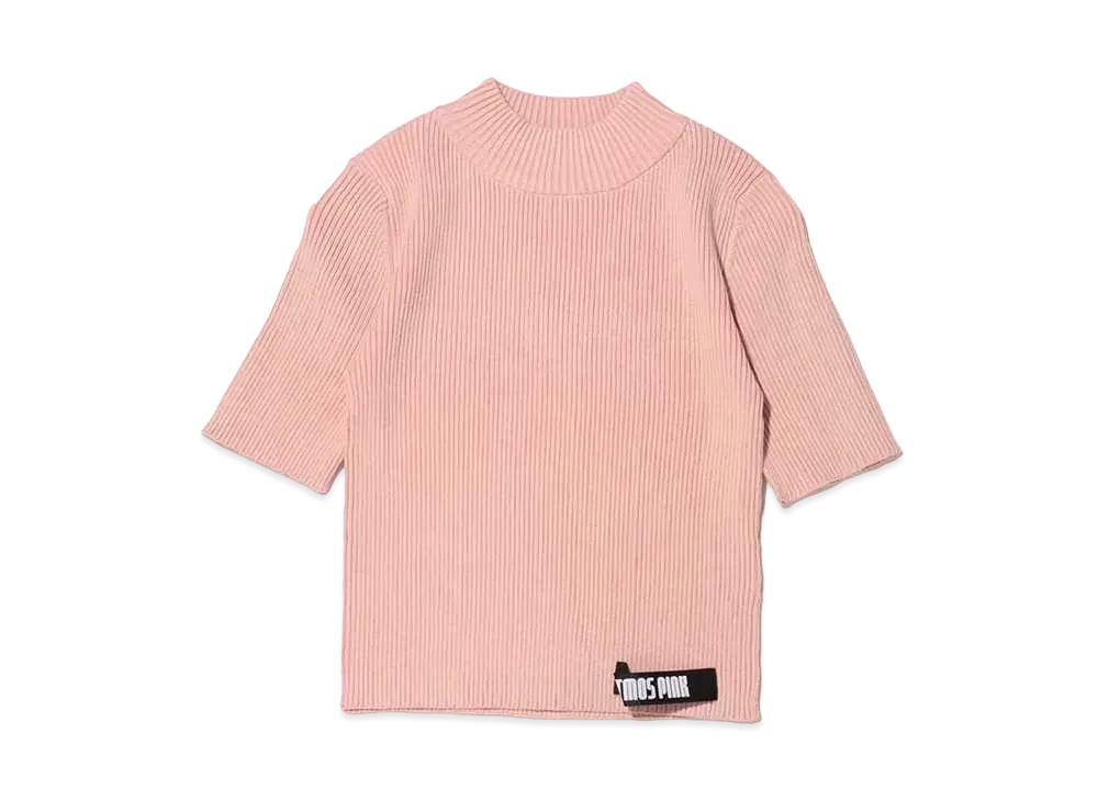 atmos pink High Neck Hansode Bicolor Rib Knit Tops "Beige"