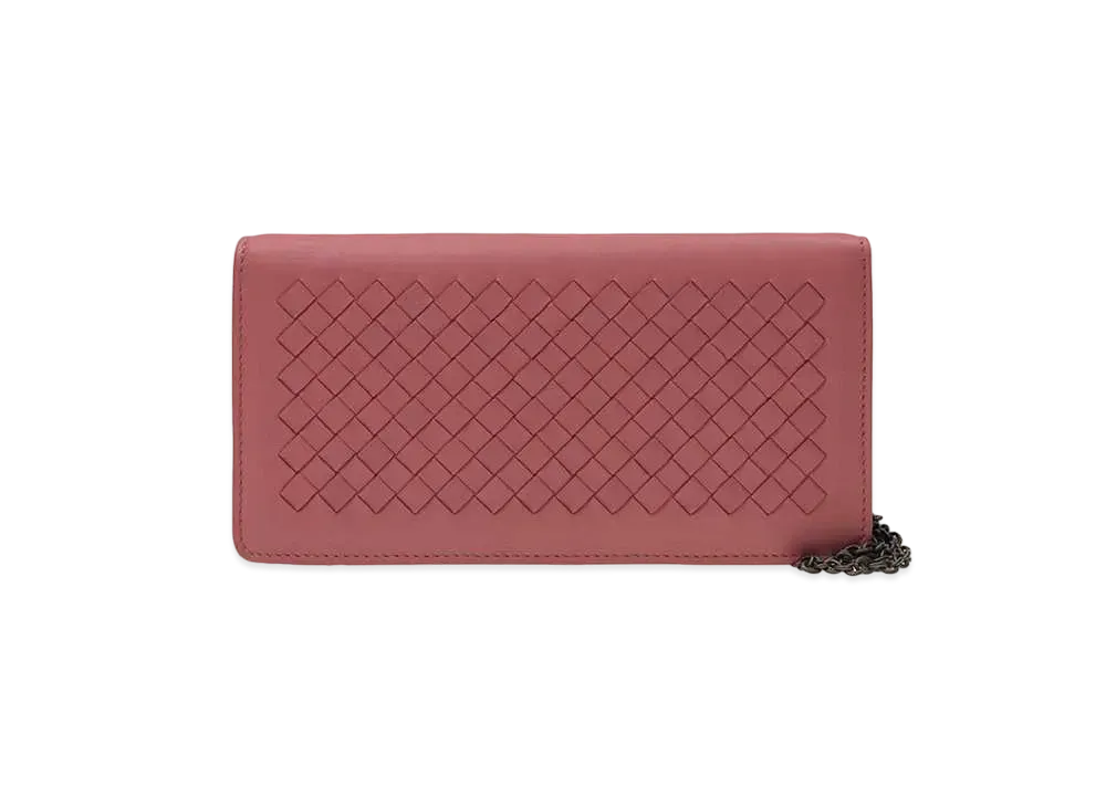 Bottega Veneta Intrecciato Lambskin Chain Wallet "Dusty Rose"