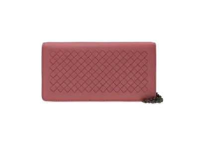 Bottega Veneta Intrecciato Lambskin Chain Wallet "Dusty Rose"