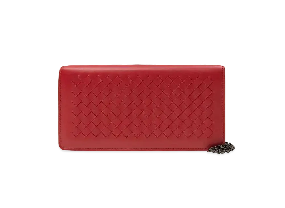 Bottega Veneta Intrecciato Lambskin Chain Wallet "Chaina Red"