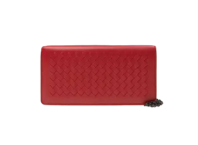 Bottega Veneta Intrecciato Lambskin Chain Wallet "Chaina Red"