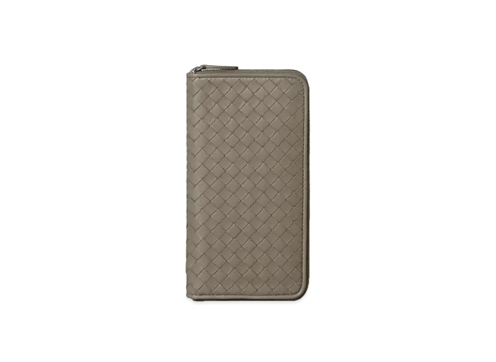 Bottega Veneta Intrecciato Lambskin Zip Around Wallet "Limestone"
