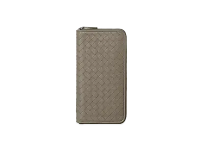 Bottega Veneta Intrecciato Lambskin Zip Around Wallet "Limestone"