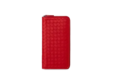 Bottega Veneta Intrecciato Lambskin Zip Around Wallet "Bright Red"