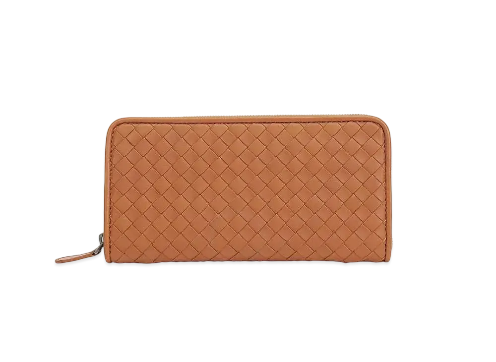 Bottega Veneta Intrecciato Lambskin Zip Around Wallet "Wood"