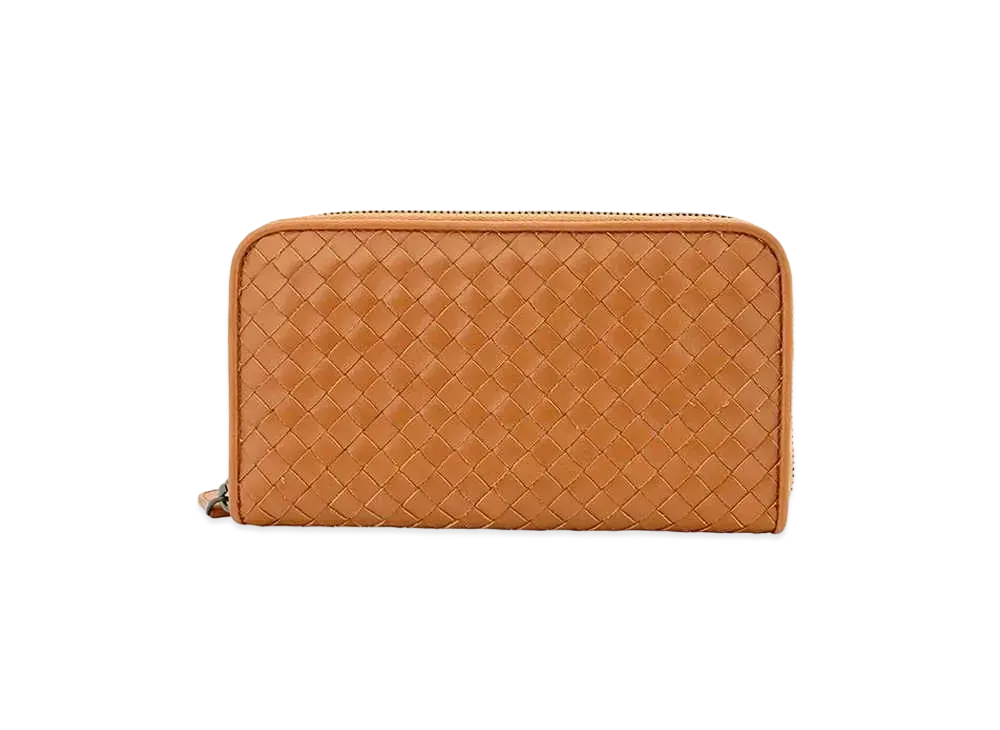 Bottega Veneta Intrecciato Calfskin Zip Around Wallet "Wood"
