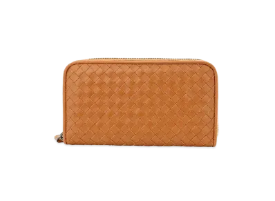 Bottega Veneta Intrecciato Calfskin Zip Around Wallet "Wood"
