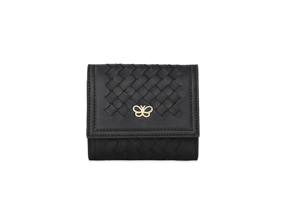 Bottega Veneta Intrecciato Calfskin Butterfly Trifold Compact Wallet "Black/Decorose"