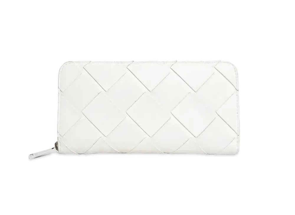 Bottega Veneta Intrecciato Calfskin Zip Around Wallet "White"